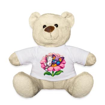 Katzen und Schmetterling Blüte - Teddy - Weiß - Vorne