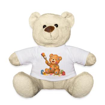 Bear with Brush Paints Painting Artist Animal Motif - Teddy Bear - white - Front