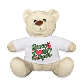 Peace Love Vegan Retro Script - Teddy Bear - white - Front