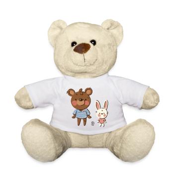 Ours câlin et lapin en look rayé - Nounours - blanc - Devant