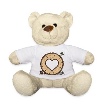 Cœur dans une tranche de tronc d’arbre - Nounours - blanc - Devant