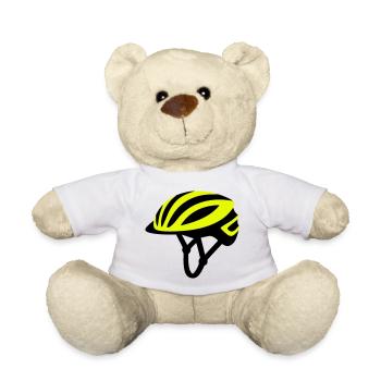 Yellow Bicycle Helmet Graphic - Teddy Bear - white - Front