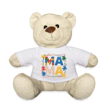  MAMA Puzzle Teil Autismus Herz Bunte Puzzleteile - Teddy - Weiß - Vorne