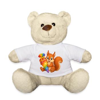 Cute squirrel with colorful school cone - Teddy Bear - white - Front