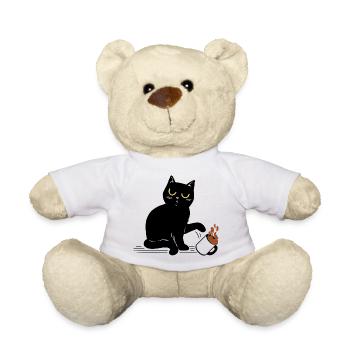 Funny Kaffee Katze, Küchen Katze, Sprüche Katzen - Teddy - Weiß - Vorne