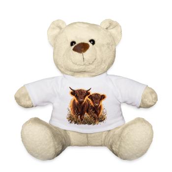Highlandrinder im Abendlicht - Teddy - Weiß - Vorne