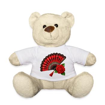 Spanischer Fächer mit Rose - Teddy - Weiß - Vorne