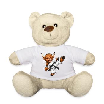Highland Cattle beim Karate – Kuh mit Kampfgeist - Teddy - Weiß - Vorne