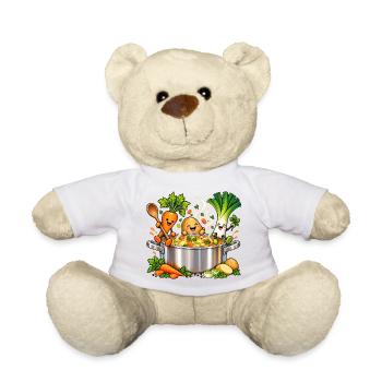 Fröhliche Gemüsefreunde kochen Suppe  - Teddy - Weiß - Vorne