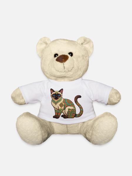 Bunte Mandala-Katze - Teddy - Weiß