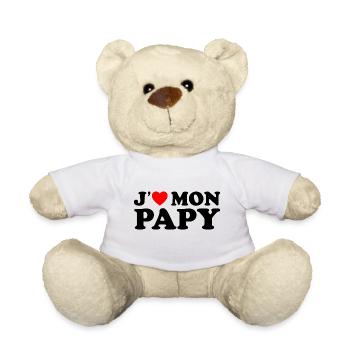 J'aime Mon Papy Cadeau Grand-père Coeur Rouge - Nounours - blanc - Devant