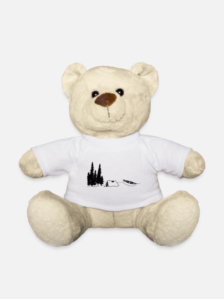 Adventure: Tent and canoe in the forest by the river - Teddy Bear - white