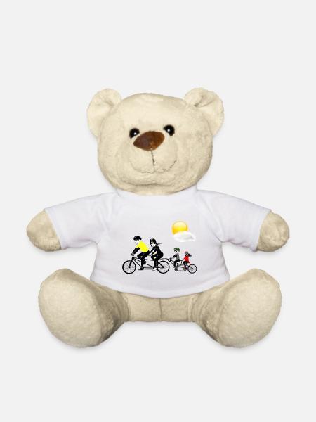 Famille à vélo - Nounours - blanc
