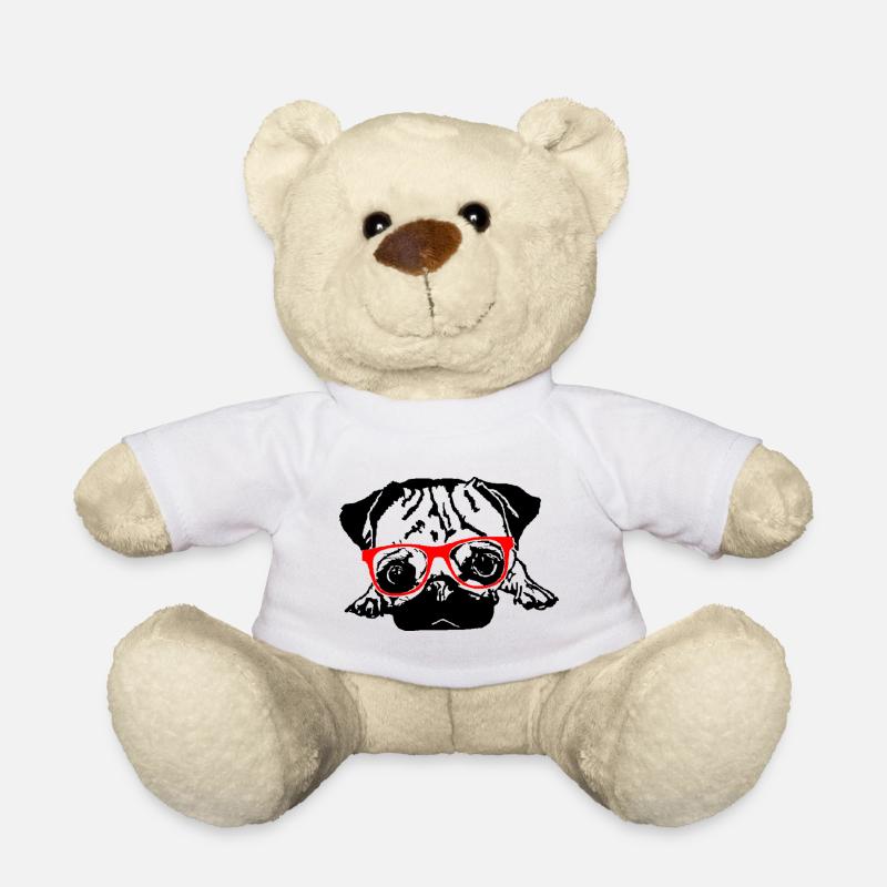Mops rote Brille - Teddy - Weiß