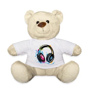 stylish Graffiti Headphones - Teddy Bear - white - Front