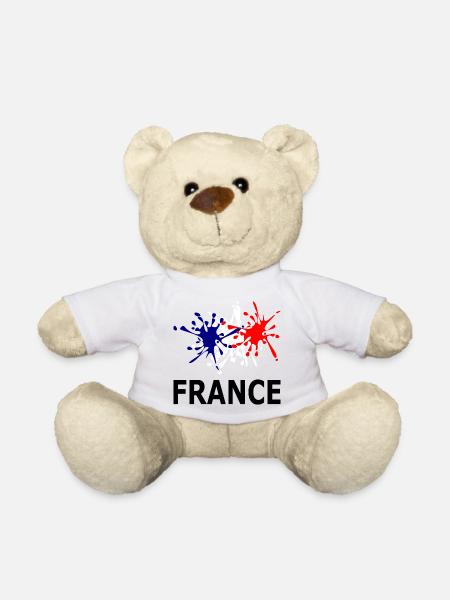 Blue White Red France - Teddy Bear - white