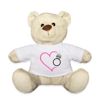 Coeur avec bague en diamant, alliance, alliance, mariée - Nounours - blanc - Devant