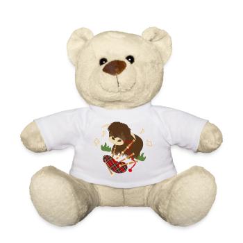 Highland Cattle Play Bagpipes - black - Teddy Bear - white - Front
