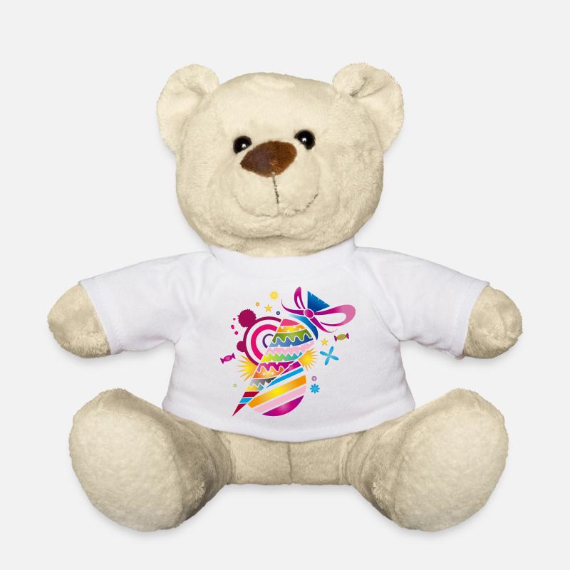 kunterbunte gemusterte Schultüte zur Einschulung - Teddy - Weiß