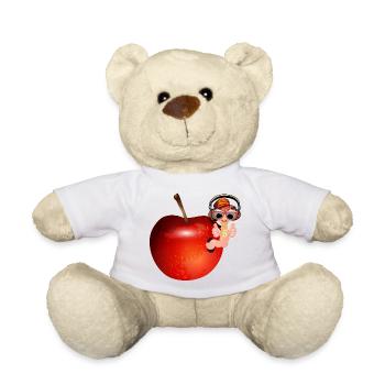kleiner Regenwurm als Hip Hopper im roten Apfel - Teddy - Weiß - Vorne