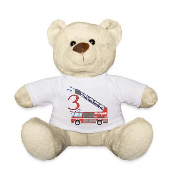 Fire engine 3rd birthday - Teddy Bear - white - Front