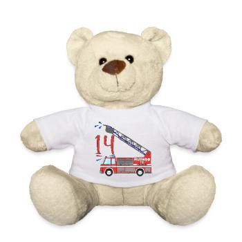 Camion de pompiers 14e anniversaire - Nounours - blanc - Devant