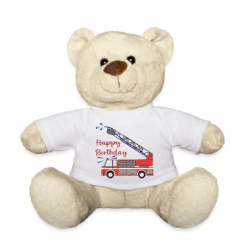 Fire engine Happy Birthday - Teddy Bear - white - Front