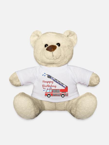 Feuerwehrauto Happy Birthday - Teddy - Weiß