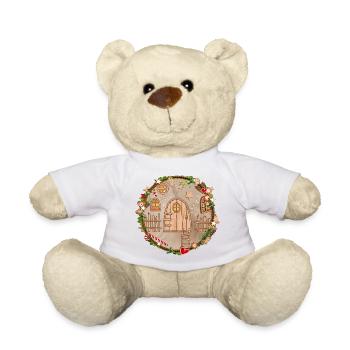Gnome door in the Christmas wreath for Christmas - Teddy Bear - white - Front