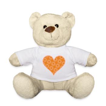 Heart orange pink - Teddy Bear - white - Front
