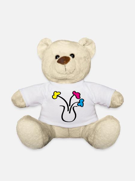 Abstrakte Zeichnung Blumen in einer Vase - Teddy - Weiß