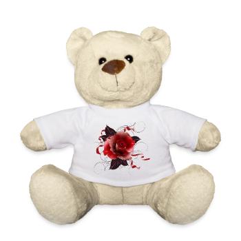 beautiful red rose with delicate ribbons - Teddy Bear - white - Front