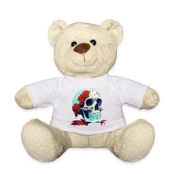 Schädel mit roten Blumen - Teddy - Weiß - Vorne