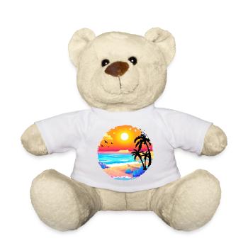 Summer Sunset Beach Watercolor - Teddy Bear - white - Front