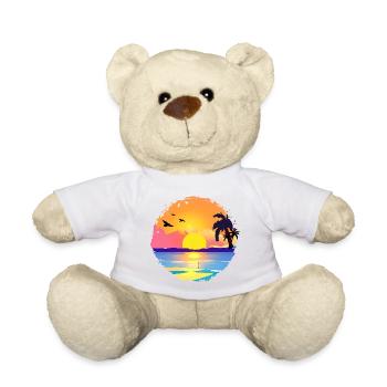 Summer Sunset Beach Watercolor - Teddy Bear - white - Front