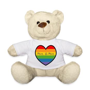 LGBT Mrs and Mrs HERZ black lesbische Hochzeit - Teddy - Weiß - Vorne