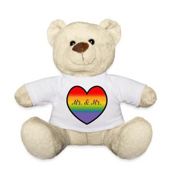 Mariage gay LGBT Mr et Mr Rainbow Heart - Nounours - blanc - Devant