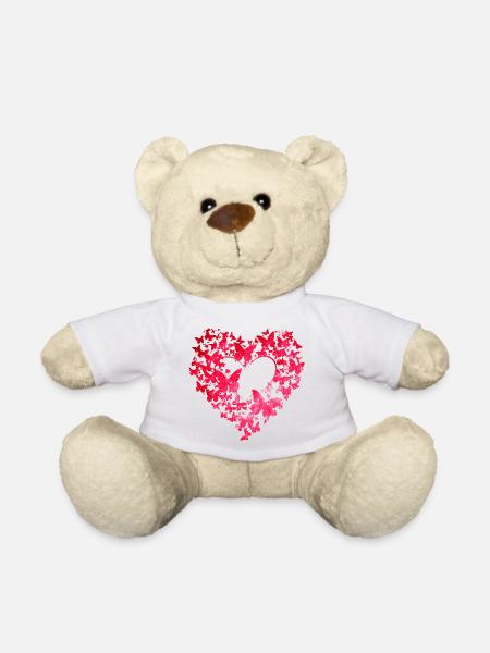 coeur, papillons, saint valentin, amour, couples, - Nounours - blanc
