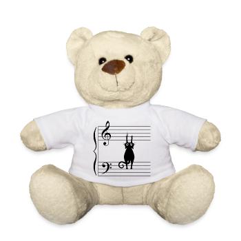 Black Cat Note Musik Humor Notenblatt T-Shirt - Teddy - Weiß - Vorne