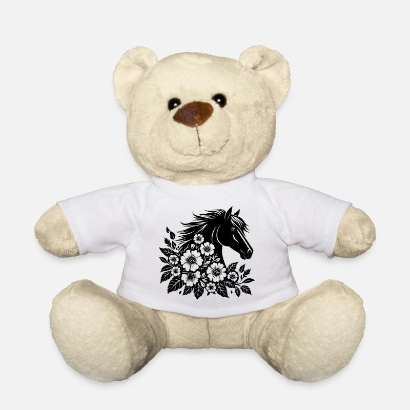 Pferdekopf mit Blumen - Teddy - Weiß