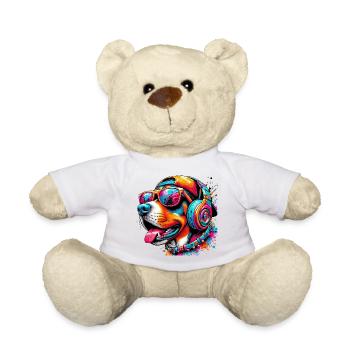 Hund DJ Hut und Sonnenbrille hört Musik - Teddy - Weiß - Vorne