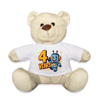 Four Years Cute Little Robot Children's Birthday Party. - Teddy Bear - white - Front