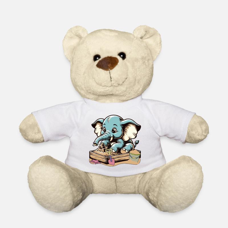 Niedlicher blauer Cartoon-Elefant im Sandkasten - Teddy - Weiß