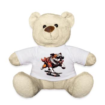 Englische Bulldogge Hund auf Skateboard - Teddy - Weiß - Vorne
