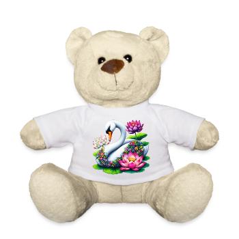 Cygne décoré de fleurs de lotus - Nounours - blanc - Devant