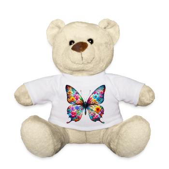 Schmetterling mit Blumen verziert - Teddy - Weiß - Vorne
