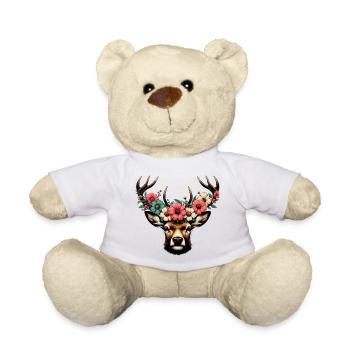 Hirsch mit Blumen - Teddy - Weiß - Vorne