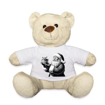 Cadeau de Père Noël dessiné à la main - Nounours - blanc - Devant