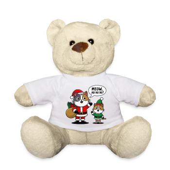 Festive Cat Duo in Santa and Elf Costumes - Teddy Bear - white - Front