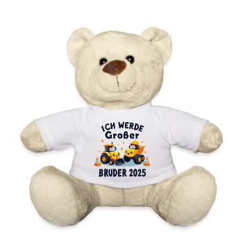 Ich Werde Großer Bruder 2025 Bagger Schwarz Kinder - Teddy - Weiß - Vorne
